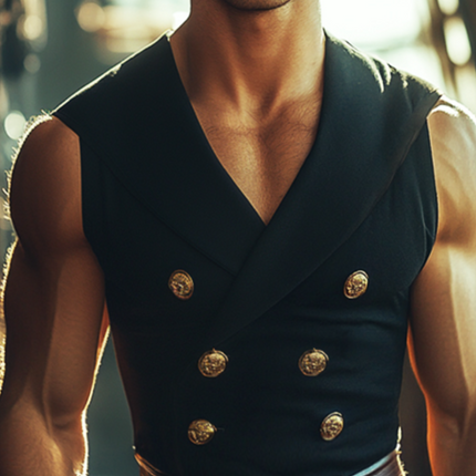 Men's Retro Sleeveless Shirt | Double Breasted | Slim Fit | Vintage Lapel Collar | Stretch Fabric | Solid Color | Casual Summer Style | Versatile Layering Top