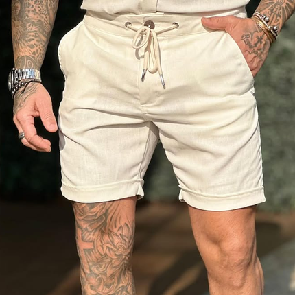 Men's Casual Shorts | Solid Color | Cotton Linen Blend | Adjustable Drawstring Waist | Lightweight & Breathable | Relaxed Fit | Above Knee Length | Summer Beach Wear | Comfortable Everyday Clothing