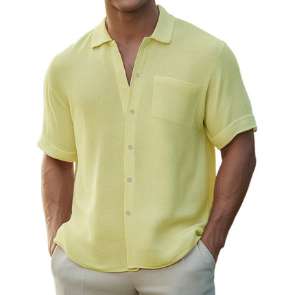 Men's Solid Color Short Sleeve Textured Shirt | Classic Collar | Breathable Cotton Blend | Casual & Semi-Formal Wear | Versatile Wardrobe Essential | Multiple Colors & Sizes Available | Easy Care