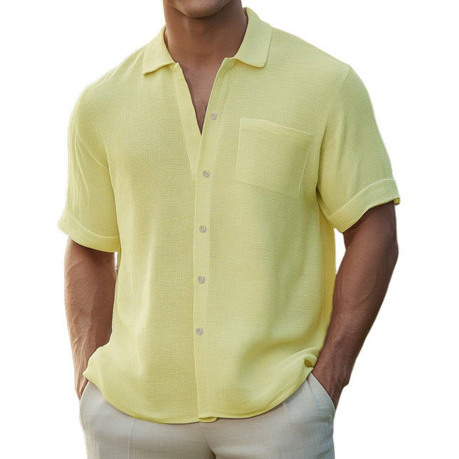 Men's Solid Color Short Sleeve Textured Shirt | Classic Collar | Breathable Cotton Blend | Casual & Semi-Formal Wear | Versatile Wardrobe Essential | Multiple Colors & Sizes Available | Easy Care