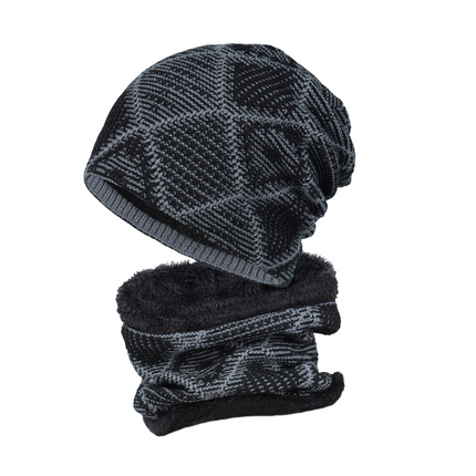 Men's Knitted Hat and Scarf Set | Warm Velvet Lining | Winter Outdoor Gear | Cozy Classic Design | One Size Fits Most | Soft Stretch Fabric | Available in Black, Gray, Navy Blue, Coffee Brown, Wine Red