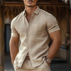 Men's Cotton Linen Short Sleeve Shirt | Breathable Summer Dress Shirt | Comfortable Light Fabric | Classic Collar | Casual & Semi-Formal | Available in Sizes S to 3XL