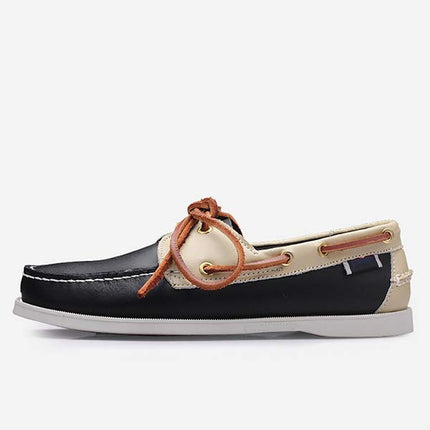 Men's Leather Moc-Toe Boat Shoes | 360° Lacing System | Rustproof Eyelets | Contrast Stitching | Flexible Outsole | Casual Cool Style | Timeless Appeal