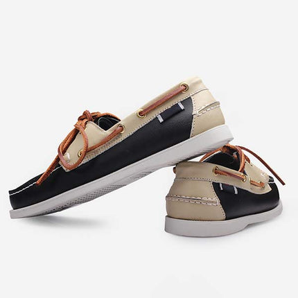 Men's Leather Moc-Toe Boat Shoes | 360° Lacing System | Rustproof Eyelets | Contrast Stitching | Flexible Outsole | Casual Cool Style | Timeless Appeal