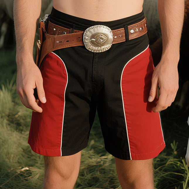 Men's Retro Colorblock Cotton Shorts | Western Cowboy Style | Casual Fit | Breathable Fabric | Adjustable Waist | Multiple Sizes S-3XL | Vintage Look | Comfortable Wear | Ideal for Spring & Summer