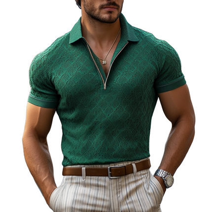 Men's Casual Polo Shirt | Half Zipper Lapel | Short Sleeve | Breathable Fabric | Modern Style | Sporty Elegance | Versatile Wardrobe Essential | Comfortable Fit | Multiple Sizes Available