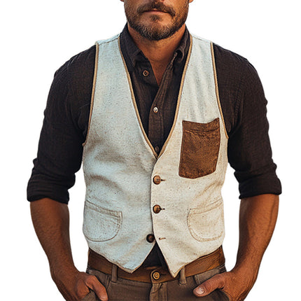 Men's Western Cowboy Vest | V-Neck Single Breasted | Cotton Polyester Blend | Classic Button Closure | Casual & Formal Outerwear | Sizes S-3XL
