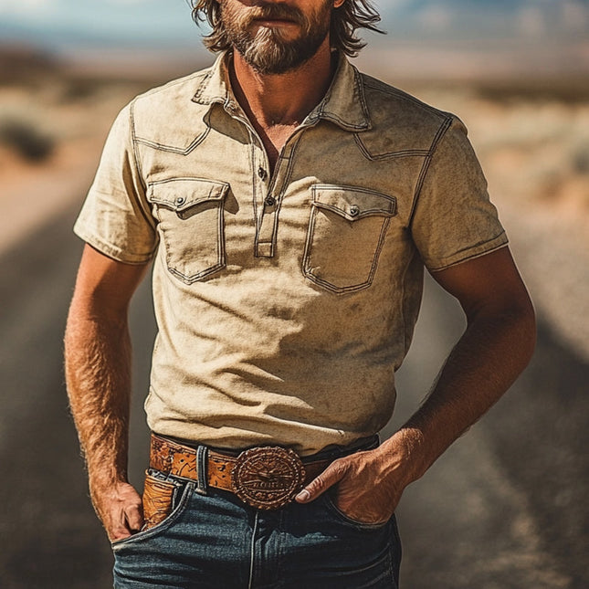 Men's Cotton Short Sleeve Shirt | Multi-Pocket | Lapel Collar | Casual Style | Breathable & Durable | Versatile Colors | Ideal for Everyday Wear | Modern Comfort | Practical Design
