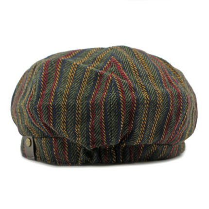 Men's Vintage Bohemian Striped Newsboy Cap | Cotton Linen Blend | Adjustable Fit | Classic Rounded Crown | Multicolor Striped Design | Stylish Lightweight Hat for Casual or Semi-Formal Outfits