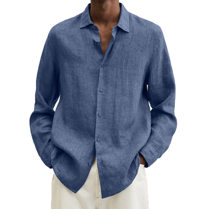Men's Loose Fit Cotton Blend Shirt | Long Sleeve | Lapel Collar | Casual Wear | Multiple Seasons | Single Breasted | Versatile Style | Classic Dress Shirt