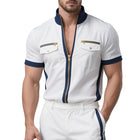 Men's Casual Jacket | Contrast Color | Stand Collar | Short Sleeve | Stylish Outerwear | Versatile Fashion | High-Quality Fabric | Statement Design | Modern Gentleman | Comfortable & Chic