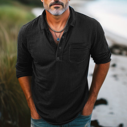 Men's Distressed Denim Polo Neck T-Shirt | Comfortable Cotton Blend | Classic Fit | Casual Style | Ribbed Collar | Hidden Placket | Trendy Urban Look | Blue Black Green | Sizes Small to 3XL