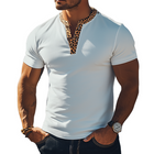 Men's Leopard Print T-Shirt | Retro Western Slim Fit Henley Collar | Cotton Blend Short Sleeve | Casual Spring & Summer Fashion