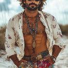 Men's Long Sleeve Bohemian Print Shirt | Vacation Wear | Lightweight Button-Down | Artistic Pattern | Comfortable Fabric | Versatile Styling | Casual Summer Look | Relaxed Fit | Eclectic Design