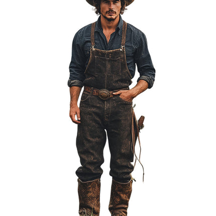 Men's Denim Overalls | Retro Western Cowboy Style | Durable High-quality Fabric | Adjustable Straps | Functional Pockets | Relaxed Fit | Vintage-inspired Design | Versatile Wardrobe Essential
