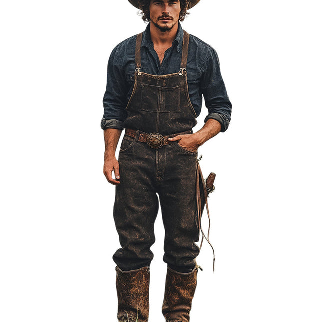 Men's Denim Overalls | Retro Western Cowboy Style | Durable High-quality Fabric | Adjustable Straps | Functional Pockets | Relaxed Fit | Vintage-inspired Design | Versatile Wardrobe Essential