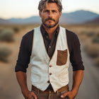 Men's Western Cowboy Vest | V-Neck Single Breasted | Cotton Polyester Blend | Classic Button Closure | Casual & Formal Outerwear | Sizes S-3XL