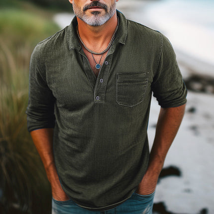 Men's Distressed Denim Polo Neck T-Shirt | Comfortable Cotton Blend | Classic Fit | Casual Style | Ribbed Collar | Hidden Placket | Trendy Urban Look | Blue Black Green | Sizes Small to 3XL