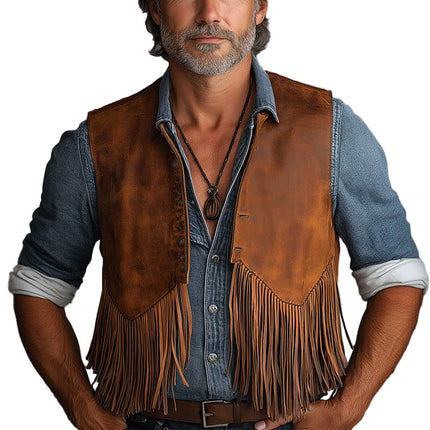 Men's Western Cowboy Leather Vest | Summer Tassel Design | Premium Quality | Stylish Outerwear | Breathable and Comfortable | Tailored Fit | Fashionable and Versatile | Perfect for Urban or Country Wear