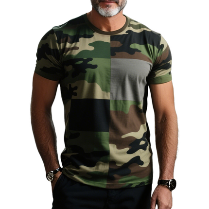 Men's Camouflage T-Shirt | Short Sleeve Round Neck | Cotton Casual Top | Military Style with Contrast Stitching | Regular Fit | Breathable Fabric | Perfect for Streetwear & Outdoor Activities