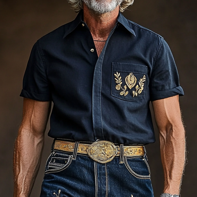 Men's Retro Embroidered Lapel Short Sleeve Shirt | Vintage Style | Breathable Fabric | Casual & Festival Wear | Button-Up | Notched Collar | Relaxed Fit | Unique Embroidery | Versatile Fashion | Comfortable Shirt
