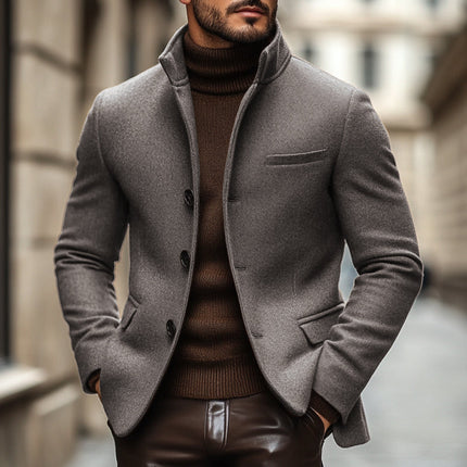 Men's Vintage Wool Blend Blazer | Slim Fit | Stand Collar | Single Breasted | Warm & Stylish Outerwear | Premium Quality | Versatile Design | Casual & Formal Wear | Comfortable & Durable
