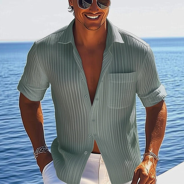 Men's Summer Short Sleeve Button Down Shirt | Casual Striped Cotton | Lightweight Breathable | Classic Lapel Collar | S-3XL | Versatile Style | Easy Care