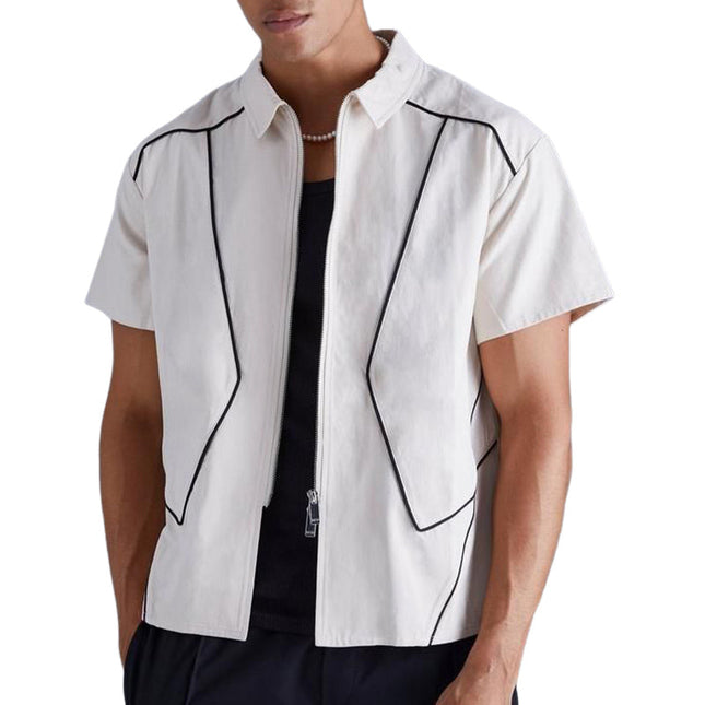 Men's Summer Shirt | Short Sleeve | Lapel Collar | Zipper Closure | Lightweight Cotton Blend | Casual & Semi-Casual | Breathable & Comfortable | Versatile Style | Easy Care | Available in Small to 3XL