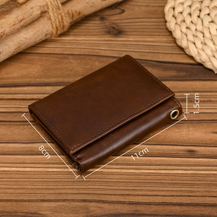 Men's Vintage Trifold Wallet | Casual Genuine Leather | Classic Style | High-Quality Material | Ample Storage | Card Slots | ID Window | Bill Compartments | Snap Closure | Durable Accessory