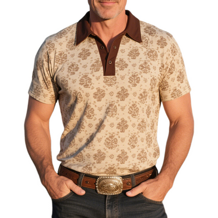 Men's Polo Shirt | Retro Western Cowboy Style | Classic Ranch Print | Short Sleeve | Breathable Cotton Blend | Vintage Americana Design | Casual & Outdoor Wear | Perfect for Western Themed Events | Sizes S-3XL