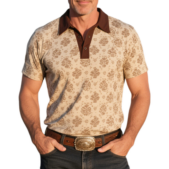 Men's Polo Shirt | Retro Western Cowboy Style | Classic Ranch Print | Short Sleeve | Breathable Cotton Blend | Vintage Americana Design | Casual & Outdoor Wear | Perfect for Western Themed Events | Sizes S-3XL