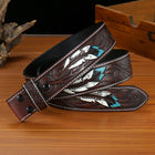 Men's Belt | Vintage Genuine Leather | Punk Style Embossed Feather Design | Snap Buckle Closure | Durable | Artistic Texture | Edgy Fashion Accessory | Versatile Fit | Timeless Craftsmanship