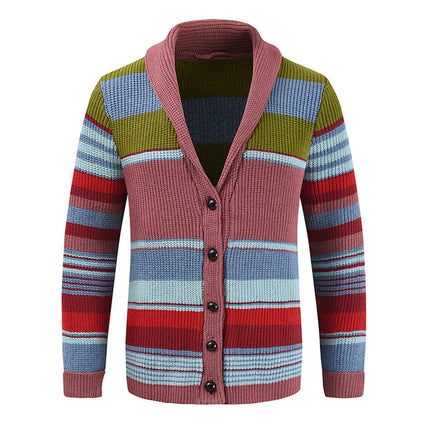 Men's Sweater Jacket | Colorblock Design | Lapel Collar | Button Closure | Soft Knit Fabric | Casual & Semi-Formal Wear | Comfortable Outerwear for All Seasons | Versatile Men's Fashion