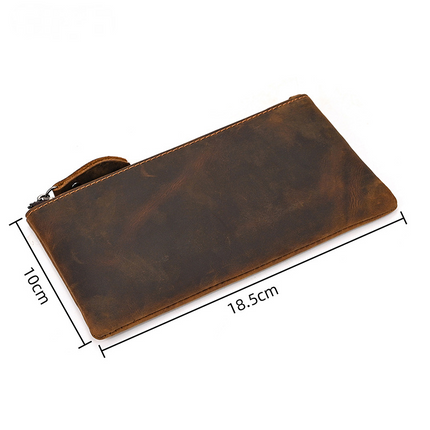 Men's Long Wallet | Vintage Crazy Horse Leather | Large Capacity | Durable Zip Closure | High-Quality Material | Versatile Everyday Use | Timeless Style | Unique Aging Patina | Perfect Gift for Men