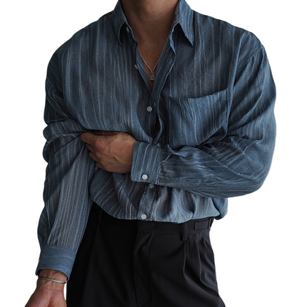 Men's Casual Shirt | Striped Pattern | Lapel Collar | Long Sleeve | Loose Fit | Soft Breathable Fabric | Versatile Wardrobe Staple | Easy-Care Fabric | Perfect for Weekend Outings & Casual Wear