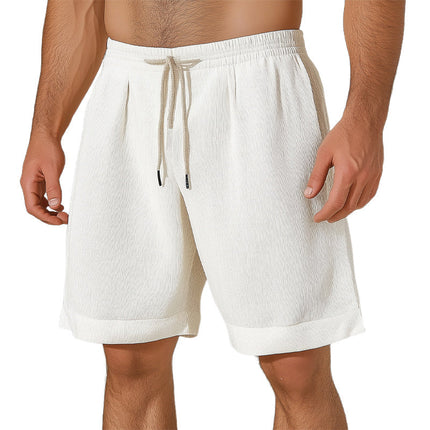 Men's Summer Shorts | Solid Color | Elastic Waistband | Lace-Up Front | Casual Beachwear | Lightweight Breathable Cotton Blend | Relaxed Fit | Side Pockets | Machine Washable