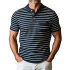 Men's Cotton Polo Shirt | Striped Colorblock Design | Lapel Collar | Patch Pocket | Slim Fit | Short Sleeve | Casual Wear | Breathable Fabric | Versatile Style