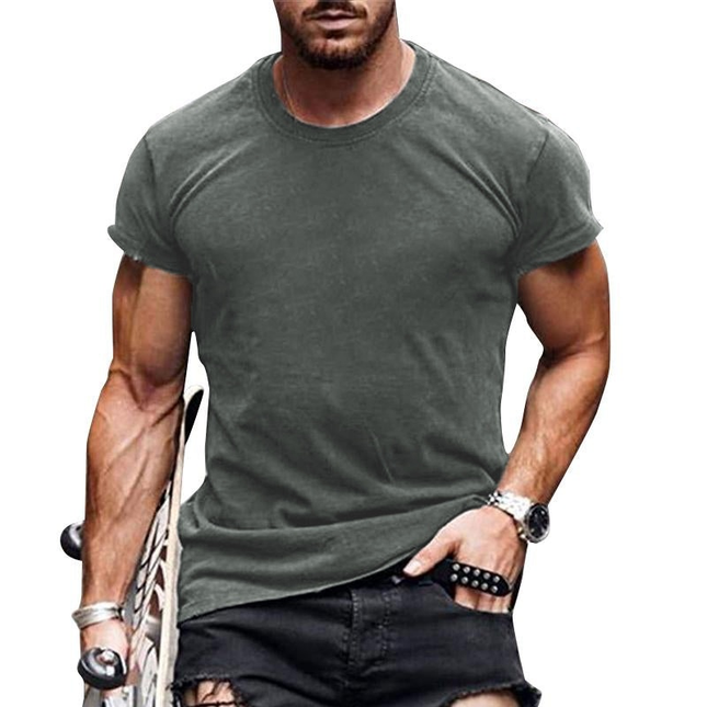 Men's Slim Fit Round Neck Short Sleeve T-Shirt | Solid Color | Casual Cotton Blend | Versatile Spring Summer Top | Ideal for Daily and Sports Wear