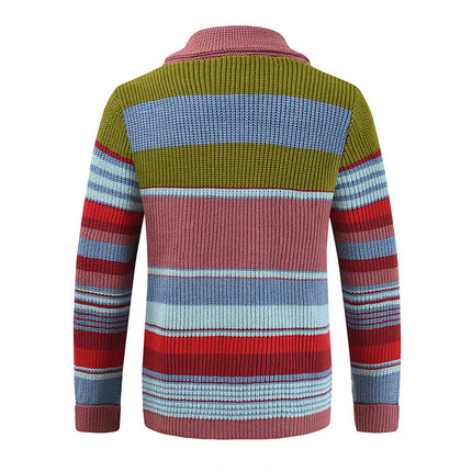 Men's Sweater Jacket | Colorblock Design | Lapel Collar | Button Closure | Soft Knit Fabric | Casual & Semi-Formal Wear | Comfortable Outerwear for All Seasons | Versatile Men's Fashion