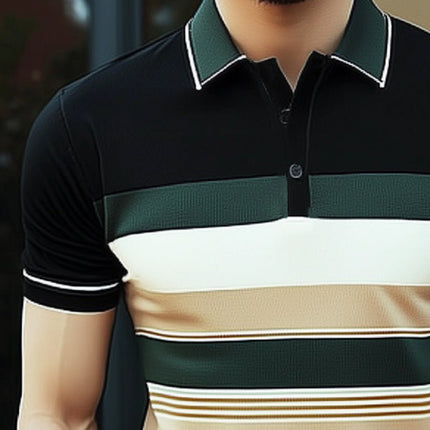 Men's Polo Neck T-Shirt | Summer Business Colorblock Knit | Short Sleeve | Breathable Comfort | Moisture-Wicking Fabric | Tailored Fit | Classic Style | Modern Twist | Sizes S-3XL | Elegant Casual Wear