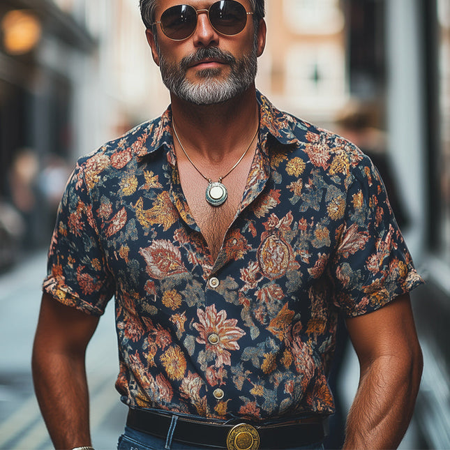 Men's Retro Print Short Sleeve Button-Down Shirt | Vintage Style Casual Shirt | Soft Breathable Fabric | Stylish Summer Wear | Colorful Patterns | S-3XL Sizes