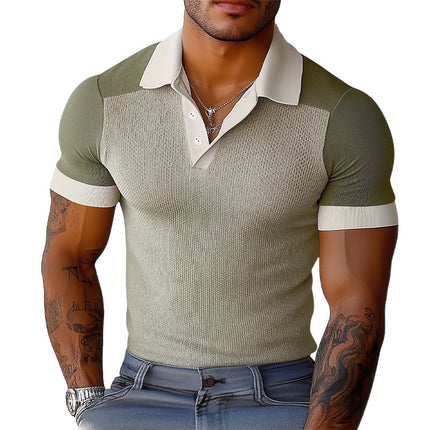 Men's Elastic Colorblock Polo Shirt | Breathable Summer Fabric | Comfortable Fit | Classic Collar | Short Sleeve | Casual & Semi-Formal