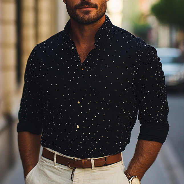 Men's Casual Knitted Shirt | Diamond Dot Pattern | Stand Collar | Long Sleeve | Modern Fashion | Versatile Style | Comfortable Fit | High-Quality Fabric | Elegant Twist | Everyday Fashion | Size S to 3XL