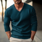 Men's V-Neck Solid Color Knitted Pullover Sweater | Long-Sleeved Casual Top | Soft Breathable Fabric | Versatile Style | Comfort Fit | Easy Care | Classic Timeless Design | Apparel for All Occasions
