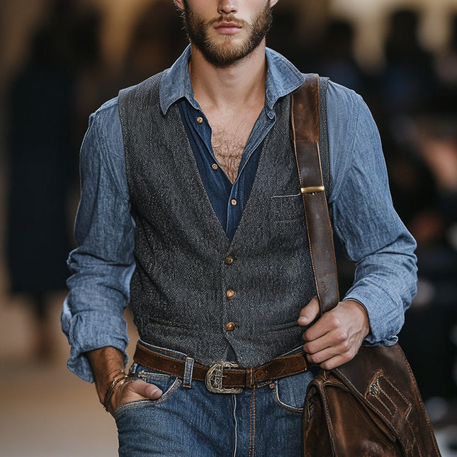 Men's V-Neck Slim Fit Vest | Vintage Dark Grey | Three-Button Closure | Blended Fabric | Sleeveless Outerwear | Formal & Smart Casual | Tailored Look | S-XXXL Sizes | Men's Fashion