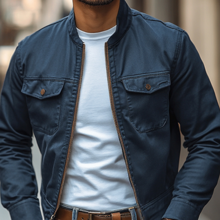 Men's Premium Cotton Bomber Jacket | Washed Stand Collar | Zipper Slim Fit | Casual Outerwear | Functional Pockets | Lightweight Breathable Fabric | Versatile Colors | Machine Washable | Multiple Sizes