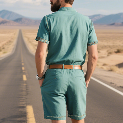 Men's Summer Retro Tencel Denim Jumpsuit | Casual Western Style | Embroidered Details | Breathable Lightweight Fabric | Soft and Eco-Friendly | No Belt Included | Ideal for Warm Weather | Stylish All-in-One Outfit