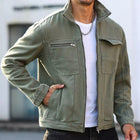 Men's Vintage Green Denim Jacket | Zipper Front | Durable Cotton | Long Sleeve | Retro Point Collar | Functional Pockets | Distressed Finish | Regular Fit | Machine Washable