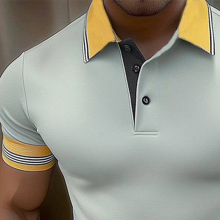 Men's Colorblock Polo Shirt | Summer Business Casual | Short Sleeve Cotton Blend | S-3XL Sizes | Breathable Fabric | Classic Button Placket | Versatile Style