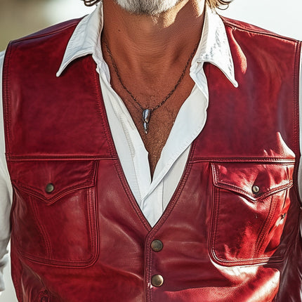 Men's Leather Vest | Summer Western Cowboy Style | Premium Quality | Solid Pattern | Lightweight & Breathable | Button Front Closure | Multiple Pockets | Durable & Stylish | Classic Western Design